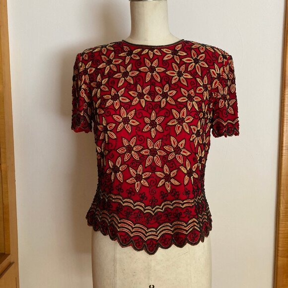 Adrianna Papell Tops - Adrianna Papell Boutique Beaded Silk Top